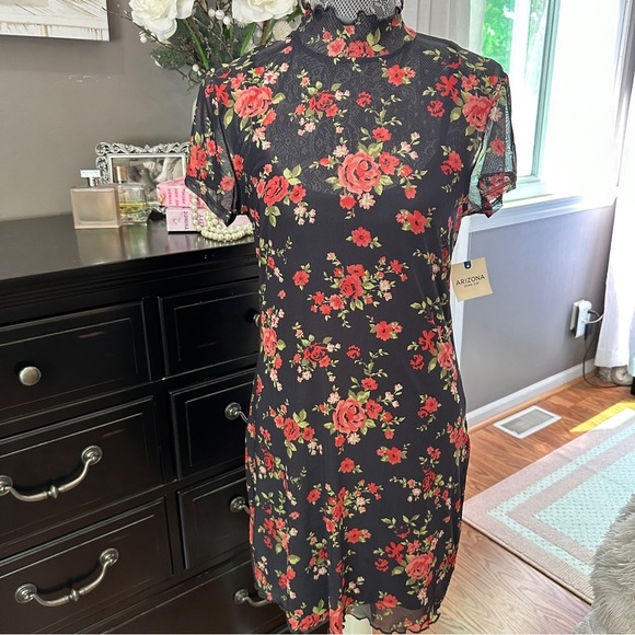 Arizona Jean Co Floral Mesh Mini Dress Size Large Gothic Y2K Grunge Vibes - Picture 2 of 16